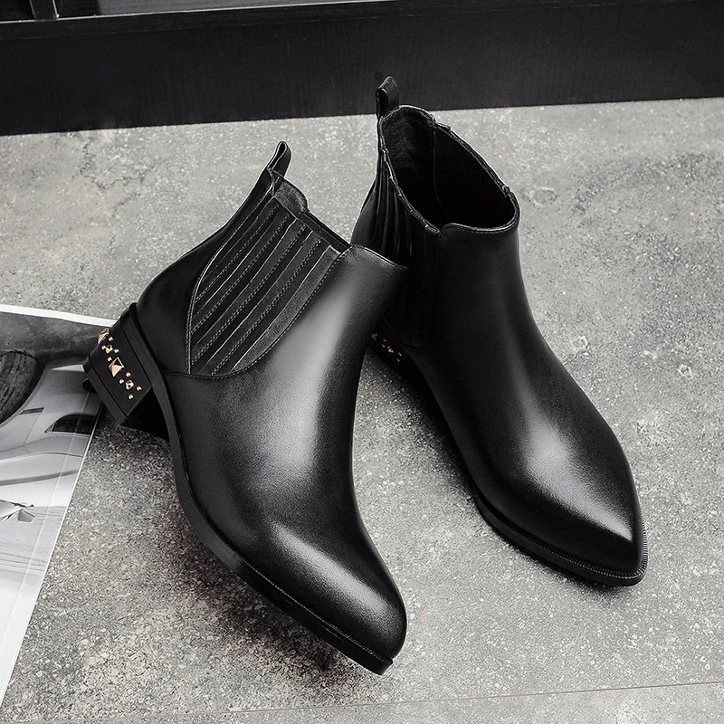 Women’s Fall Winter Slip-ons Ankle Boots Rivet Low Heel Comfortable Short Booties Genuine Leather Brand Designer Shoes for Women