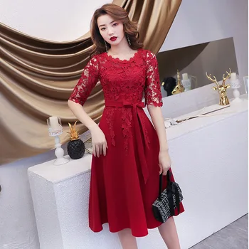 

Real Photo Appliques A Line Evening Dress Robe De Soiree 2020 Burgundy Short Prom Gown Bride Formal Dresses Vestido De Festa