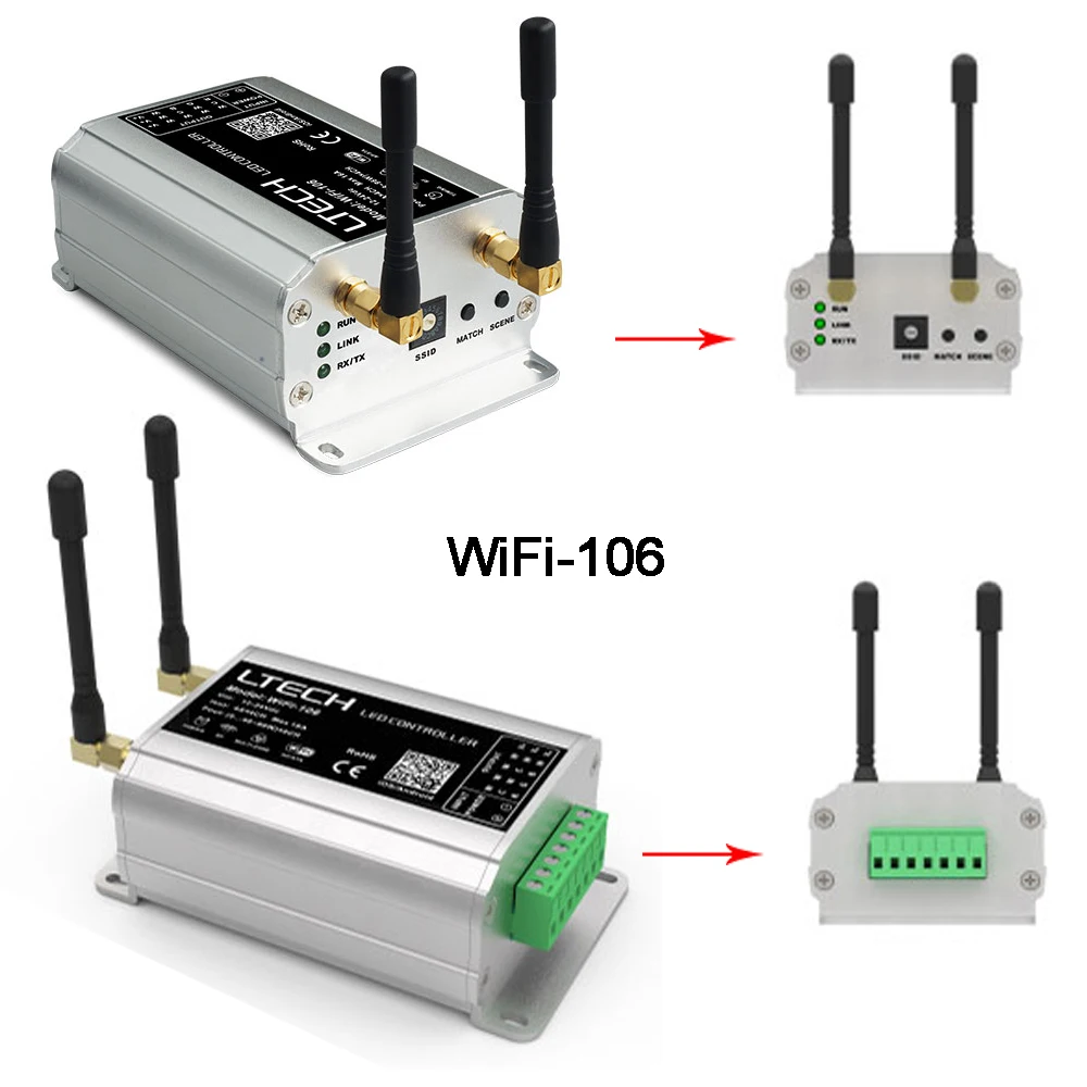 

LTECH WiFi-106+F12 LED WiFi lighting controller;DC12-24V 4A*4CH Max 16A 2.4GHz WiFi led strip lighting control system