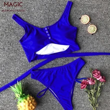 Сплошной цвет пряжка купальник из двух частей с открытыми плечами для женщин высокая талия сексуальный бандаж купальник пляжная одежда купальный костюм комплект бикини