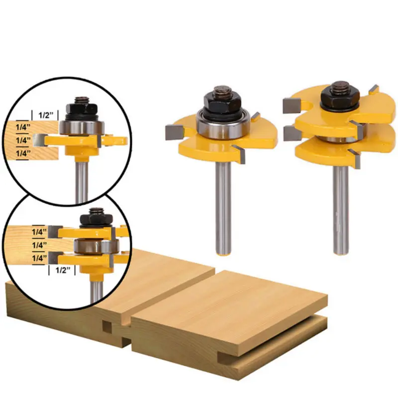 1Set Tongue Groove Router Bit Set 3 4 Stock 1 4 Shank 3 Teeth T shape