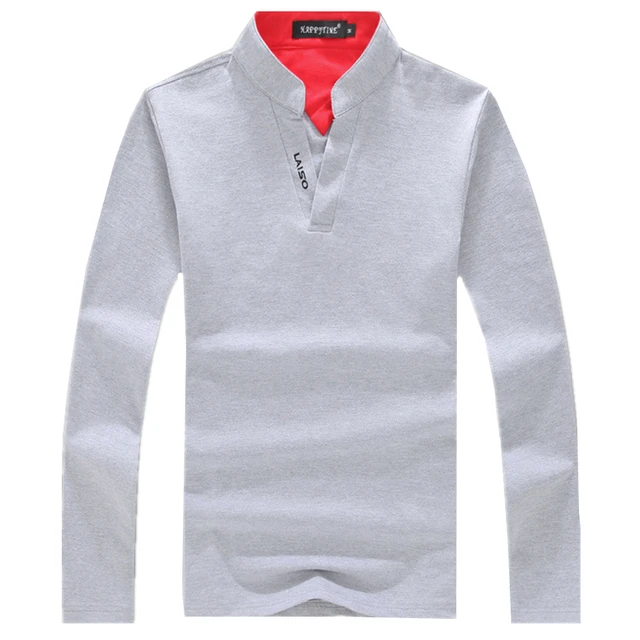 2018 Men Fashion Boutique Cotton Leisure Stand Collar Long Sleeve POLO Shirts Mens Pure Color V-neck POLO Shirt Big Size S-5XL 2