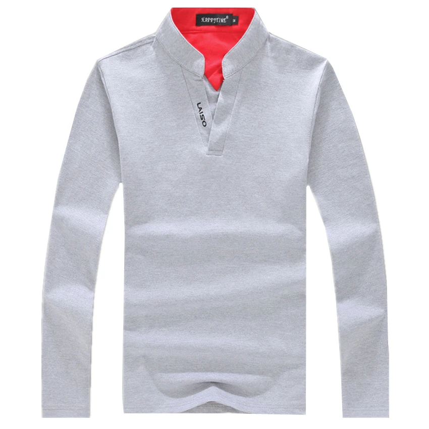  2020 Men Fashion Boutique Cotton Leisure Stand Collar Long Sleeve Polo shirt Mens Pure Color V-neck