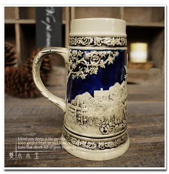 

2016 New Arrival Ceramic German Beer Mug Holland Windmill Hand Painted Mugs Embossed Pattern Coffee Cup 15*11*19cm