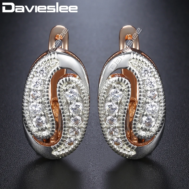

Davieslee 585 Rose Gold Filled Stud Earrings Oval Tai Chi Shaped Paved CZ Snap Fashion Jewelry For Women Stud Earrings DGE180