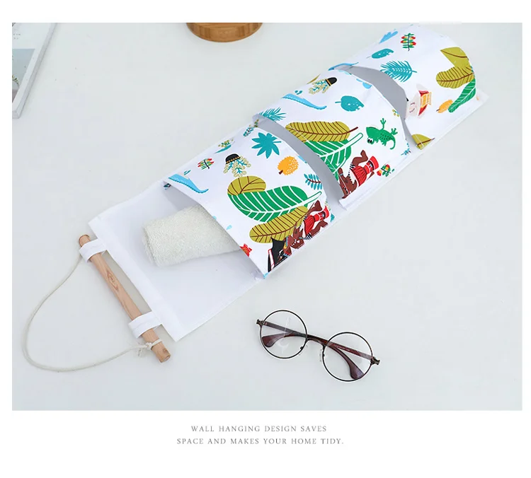 Two Colour Cotton Linen Hanging Storage Bag 3 Pockets Wall Mounted Wardrobe Hang Bag Wall Pouch Cosmetic Toys Organizer (7)