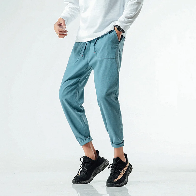 

Spring Mens Casual Pants Cotton Solid Fashion Sweatpants Mens Joggers Fitted trousers Black Blue Casual Pants Male Big Size 5XL