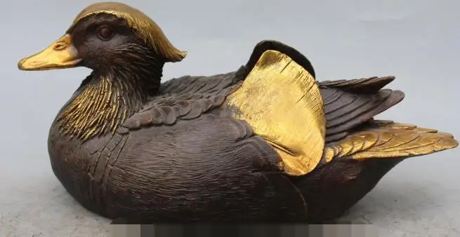 

S01473 12" Chinese Feng Shui Bronze Gilt Folk Animal Duck quack-quack Quacker Statue B0403
