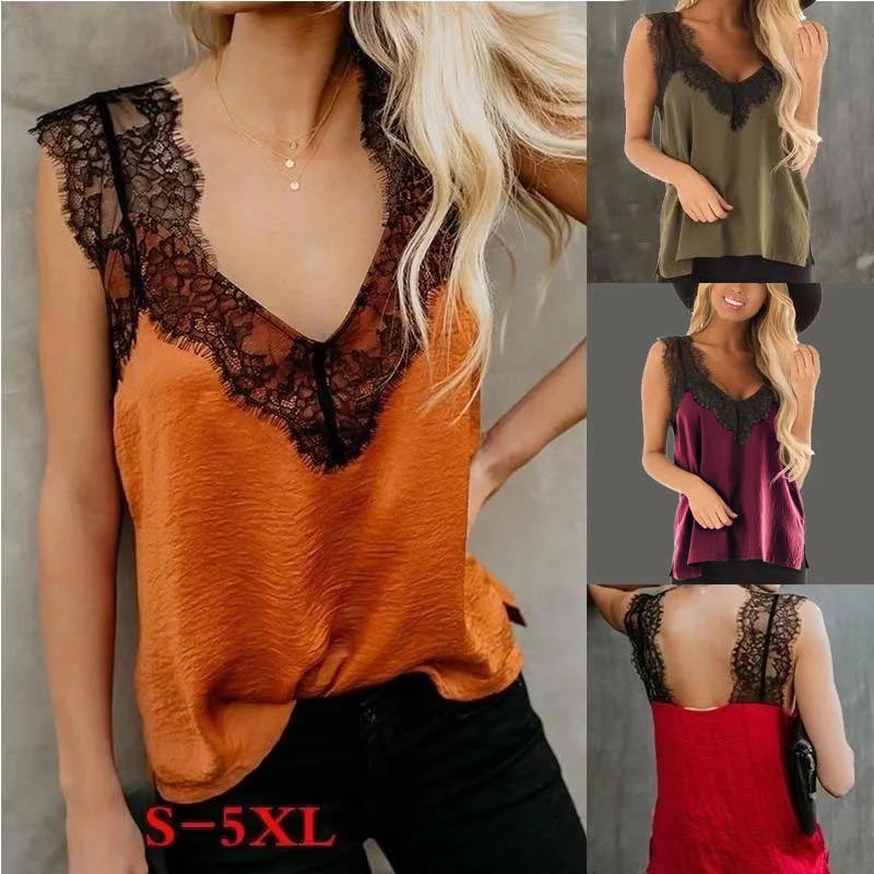 

Summer New Ladies Fashion Loose Lace Lace Sleeveless Halter Top