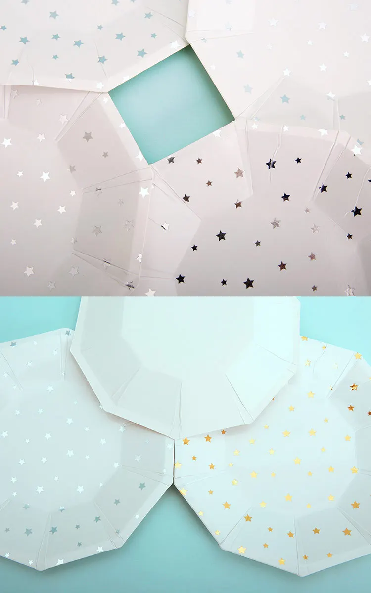 FANLUS Value Pack Cupcake Toppers Picks- Various Themes (7 inch Party paper plate with Gold Foil 10 PCS Stars& Sparkles Theme) (21)