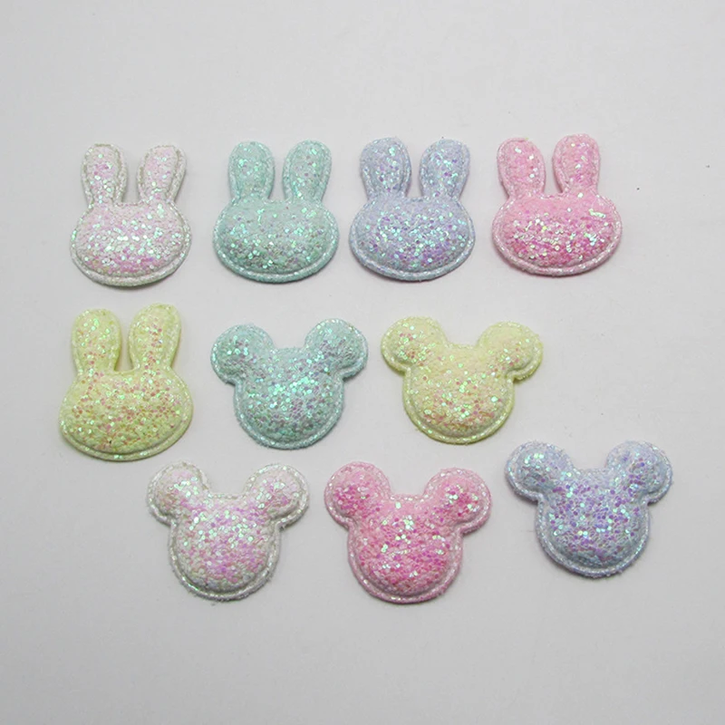 

25pcs/lot Multi Style Shiny Rabbit/Miky Padded appliques for headwear decoration handmade hair accessories