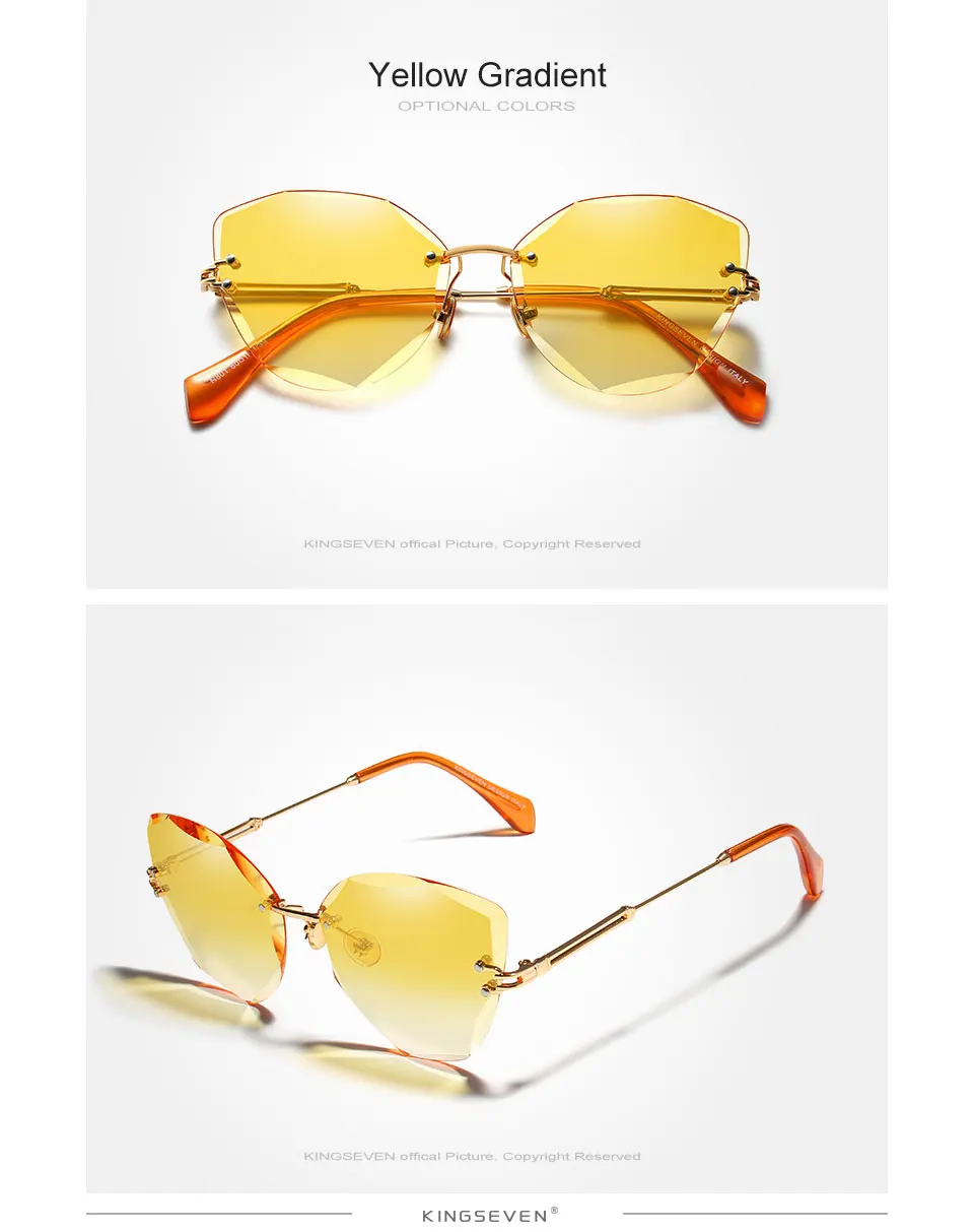 KINGSEVEN New Rimless Sunglasses Women Vintage Alloy Frame