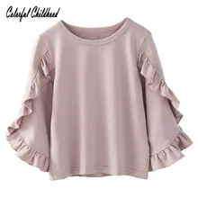 Рубашка для маленьких девочек; сезон осень-зима; детская блузка с оборками; повседневные хлопковые топы; детская верхняя одежда с длинными рукавами; удобная повседневная одежда для детей 2-7 лет