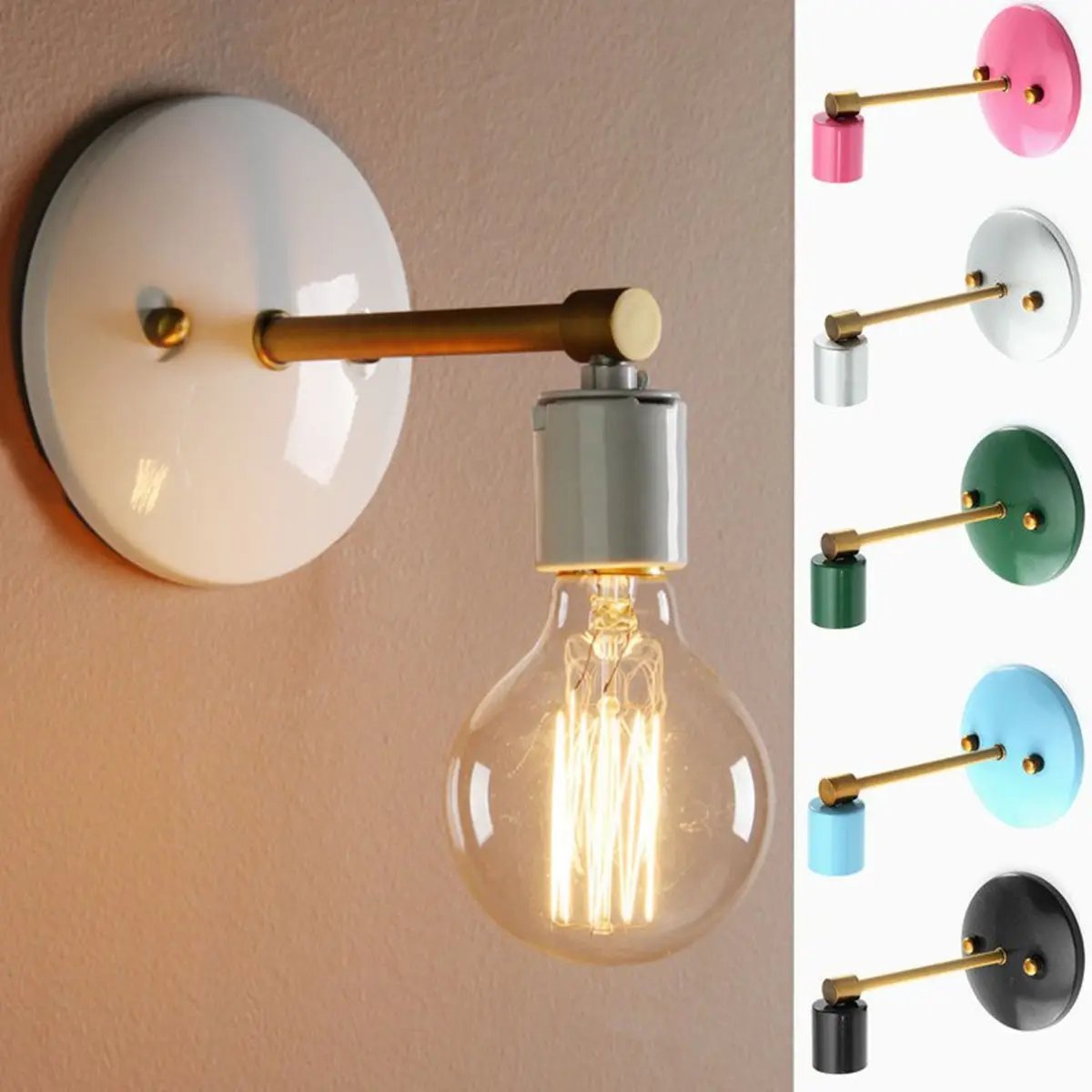 

New AC 240V Colorful Industrial Metal Vintage Wall Light Sconce Holder Lamp Fixtures Restaurant Hallway Coffee Shop Home Decor