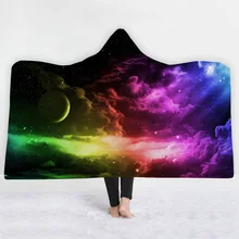 Lannidaa Новое плюшевое одеяло Вселенная толстый двойной флисовый плед с капюшоном на кровать диван звездное небо узор серия одеяло