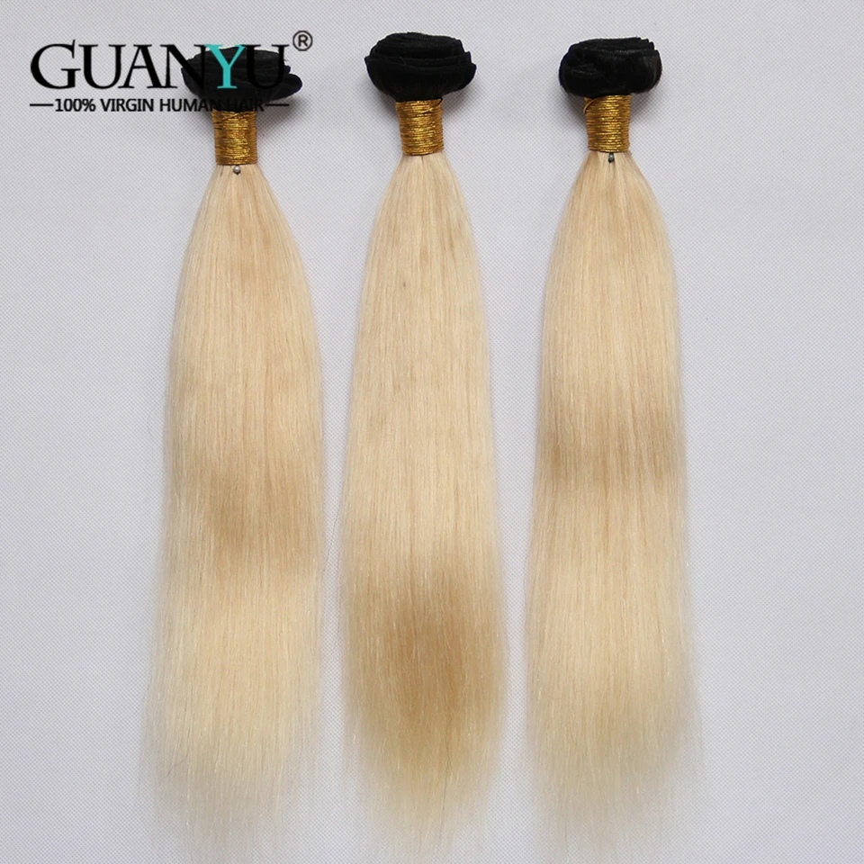 Guanyuhair Remy 1B/613 Омбре перуанские прямые пучки волос с 13X4 синтетический фронтальный 2 тона черные светлые человеческие волосы с темным корнем