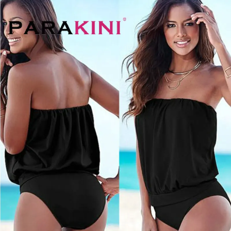 

PARAKINI 2019 Two Piece Swimsuit Tankini Set Solid Swimwear Women Retro Vintage Strap Swimwear Large Size XXXL Bathing Suits