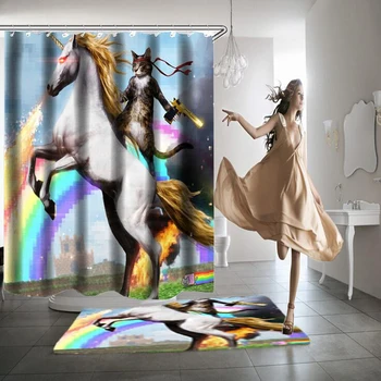 

Cute Cat 3D Printed Shower Curtain Waterproof Polyester Fabric Bath Curtain for Bathroom Curtain Decor