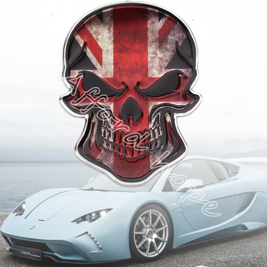

Car Styling Refitting Aluminum Car Motorcycle Skull The Union Flag Decal Sticker Badge Emblem Universal for Most Car Motorcycles