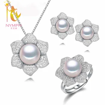

[ NYMPH]Wedding Pearl Jewlery Set Natural Freshwater Pearl Necklace Pendant Earrings Rings Party For Girl Women set01
