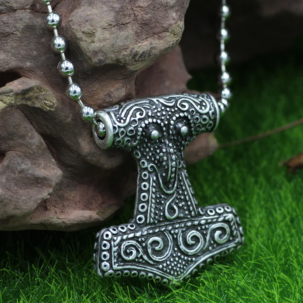 Viking Norse Odin Raven Thors Mjolnir Hammer Mens Pendant Necklace for