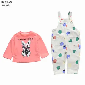 

baby girls cute 2pcs sets t-shirt+Bib pants rompers cute cartoon suit children colthing kid clothes overalls bodysuit