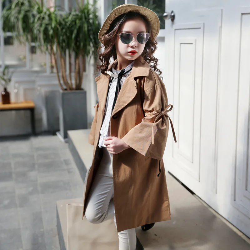 cotton trench coats for girls spring autumn flare sleeve kids girls