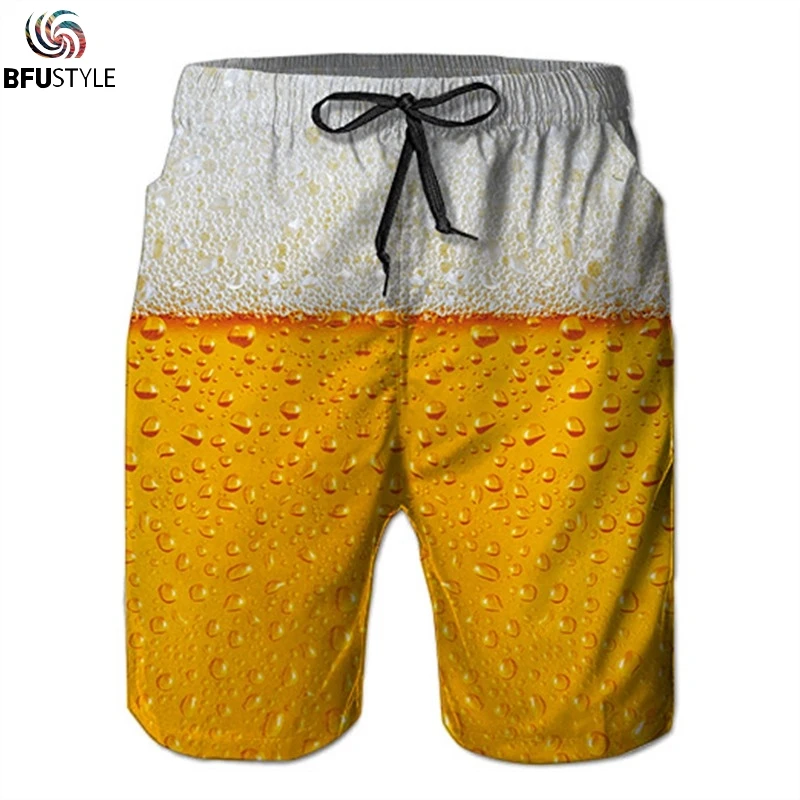 

2019 Summer Swiming Shorts Men Geometry Beer Mens Shorts Sea Wear Casual Beach Short Elastic Waist Shorts Men