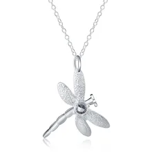 P011 Wholesale price women lady fashion silver plated jewelry elegant charm retro exquisite Crystal dragonfly necklace