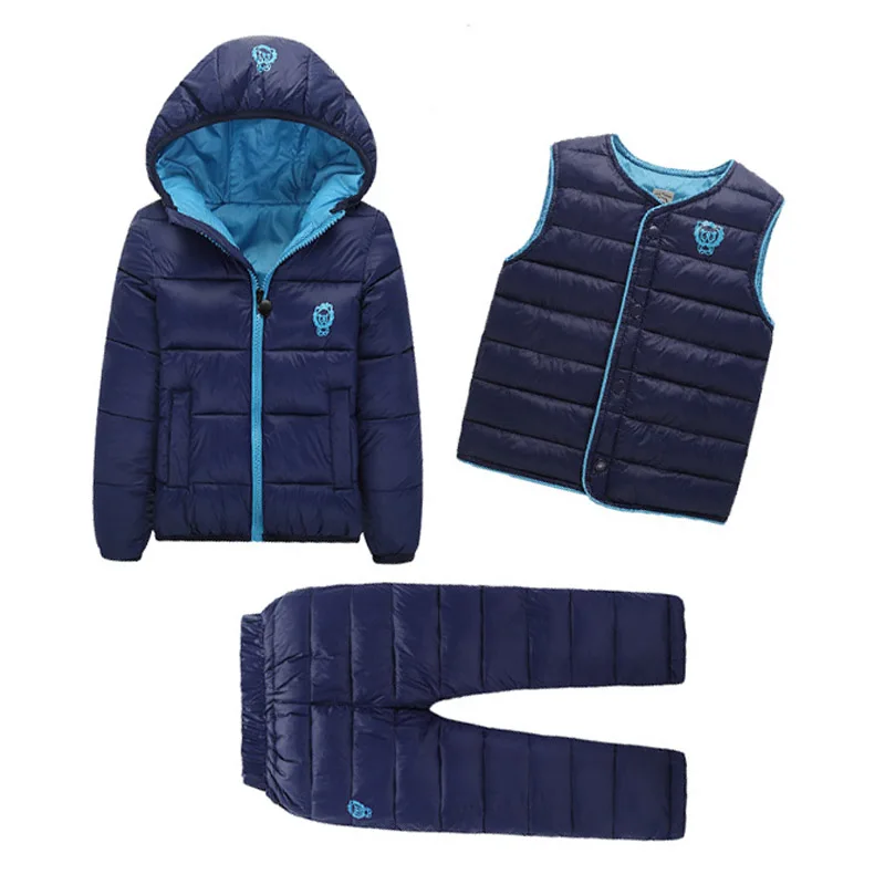 

2-7 Years 3Pcs Boys Coats and Pants 2018 Winter Snow Wear Girls Down Jackets Warm Kids Clothes for Girls Clothing Sets