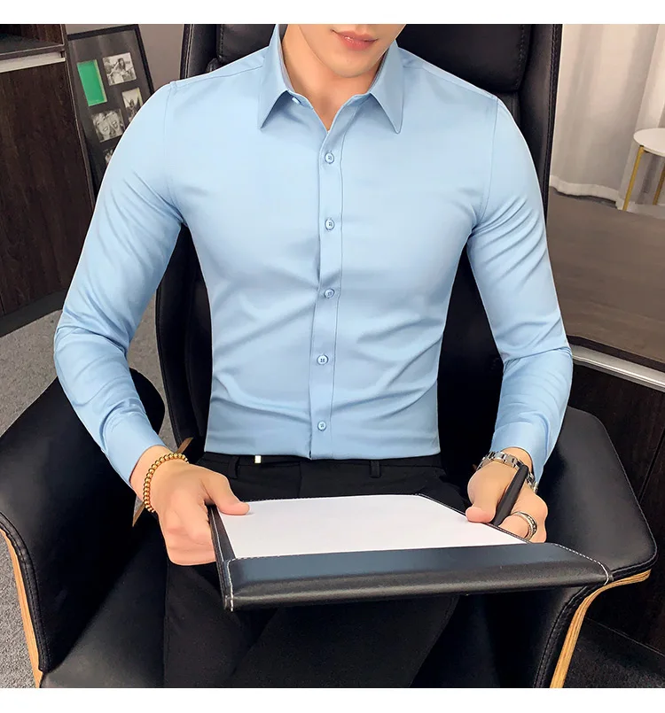 Мужская рубашка с длинным рукавом Slim Fit в Корейском стиле