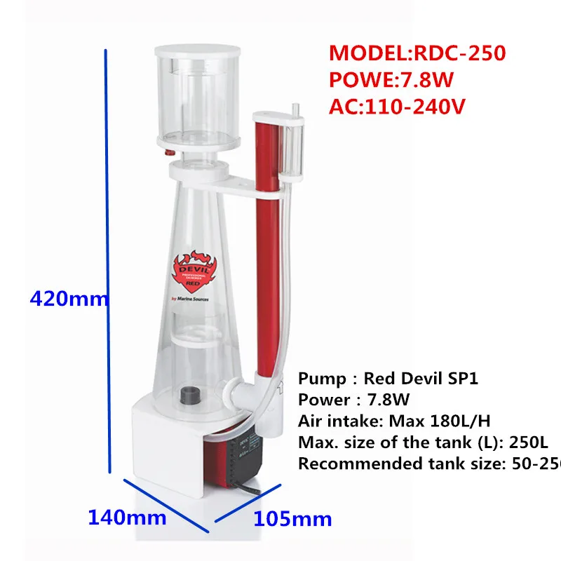 Морской источник Красный Дьявол RDC250 морской аквариум фильтр сепаратор белка морская вода, аквариум Танк дьявол нано серии сепаратор