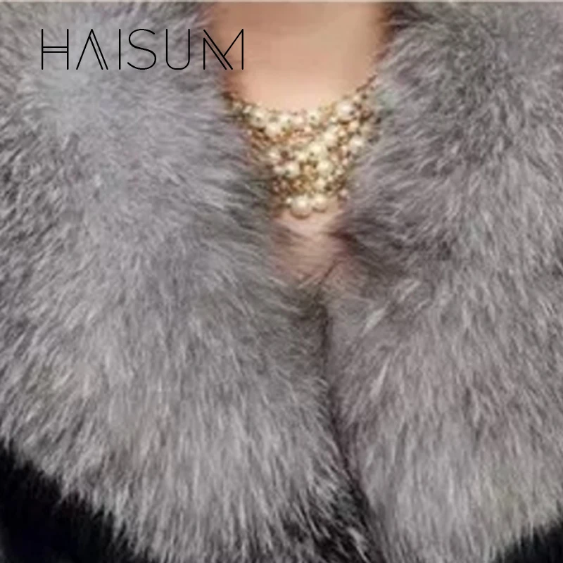 Women's Faux Fur Coat Winter Warm Black Fox Fur Long Paragraph Large Fur Collar Young Ladies 2018 New Comfort Brand Luxur Nv014