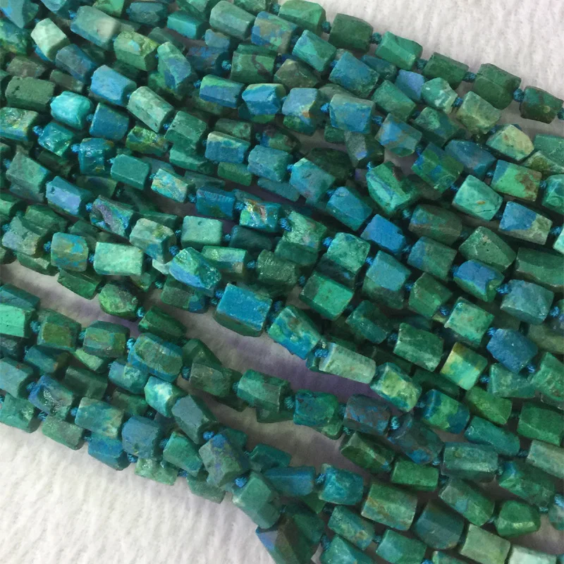 

Natural Genuine Raw Mineral Green Blue Chrysocolla Rough Matte Faceted Nugget Free Form Loose Beads 6-8mm 15" 05494