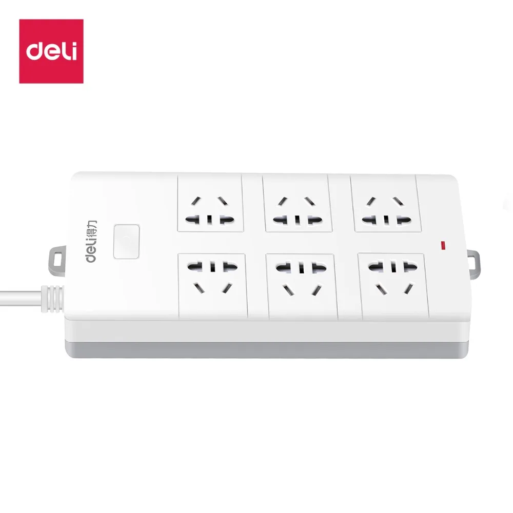 

Deli 1pc New arrival Original Power Socket US Strip 6 Sockets 5 m extension port Big Plug Extension Patch Board for Home Office