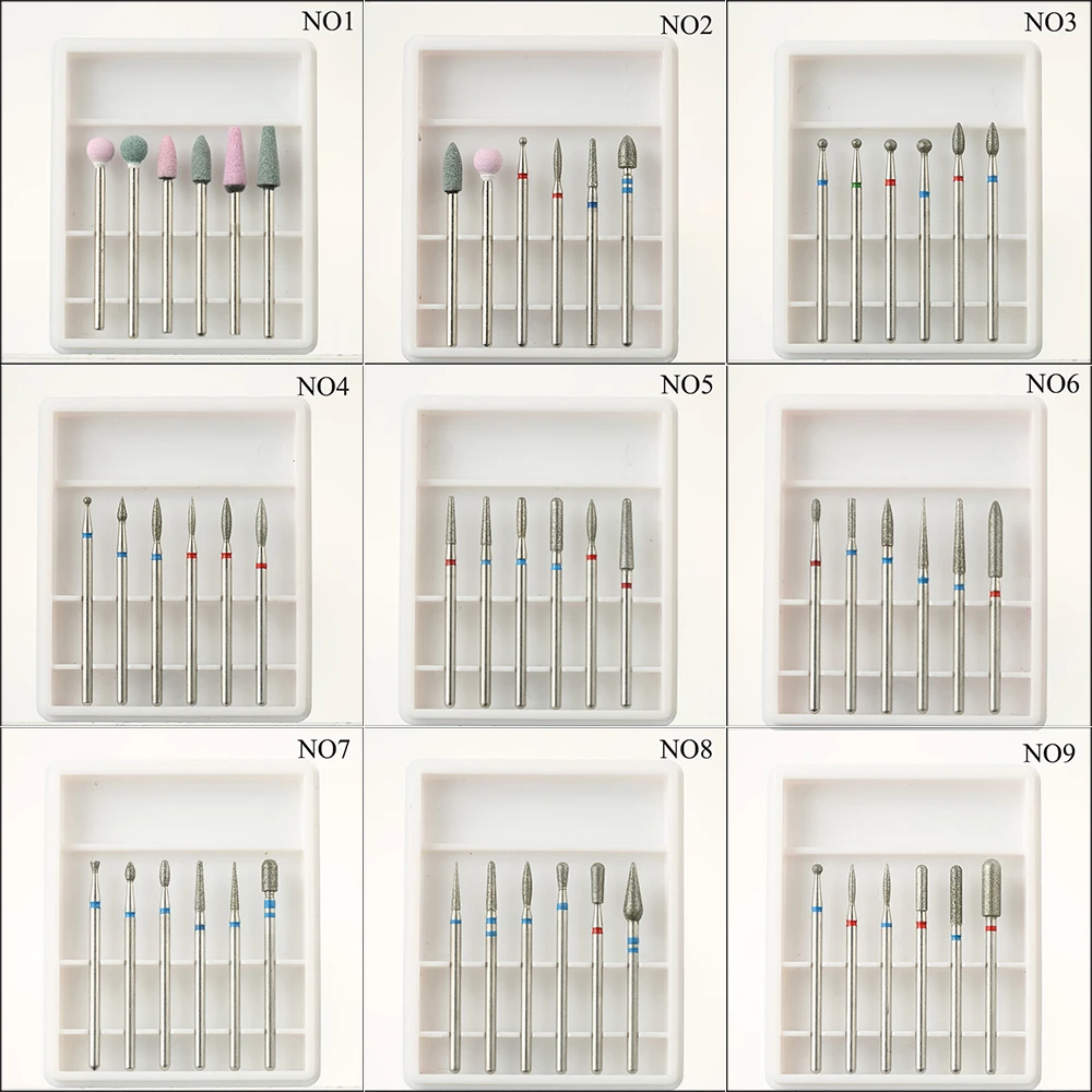 6 шт. алмазные сверла для ногтей, набор для маникюра, фрезы для маникюра, фрезы для маникюра, аксессуары, инструменты для маникюра