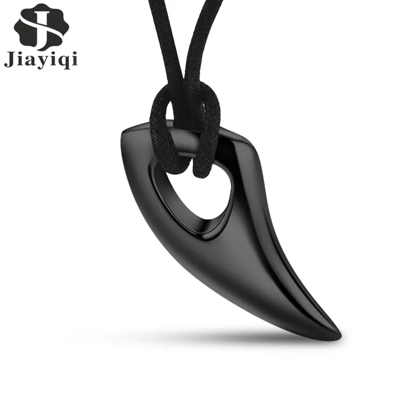 Jiayiqi модное ожерелье из нержавеющей стали черного/серебряного цвета с рогом быка, дизайнерские мужские ювелирные изделия из кожаной веревки, длина цепи регулируется