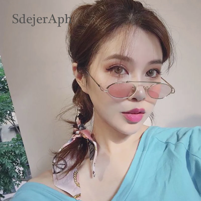 

Pink Oval Women Sunglasses Brand Retro Metal Frame Color Lens Eyewear Ladies Sunglasses Shades Korea Fashion Vintage Sun Glasses