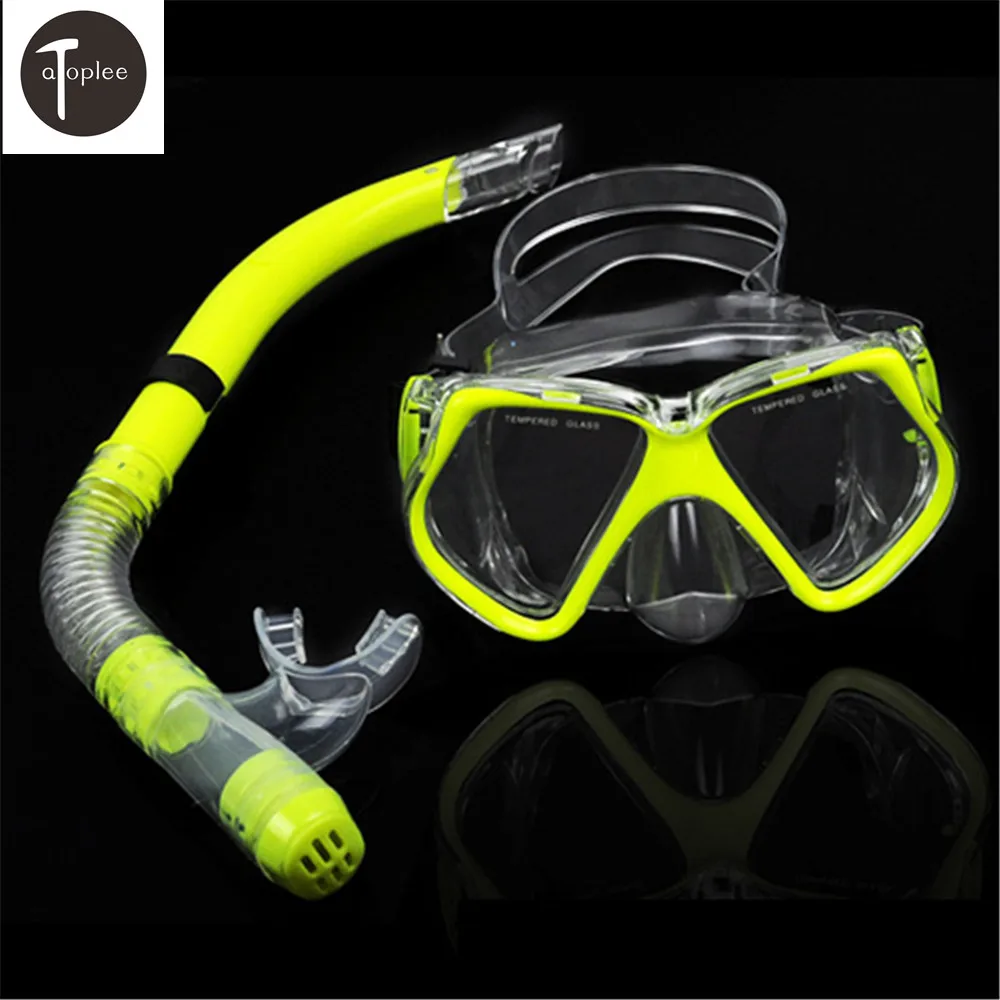 Safe Professional Yellow Scuba Diving Silicone Mask Snorkel Set Underwater Adjustable Tubing