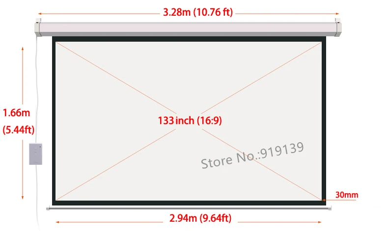 133 Inch 16 to 9 motorized screen dimension