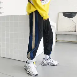2018 Корейская Осень Новые Мужская мода прилив High Street Side Stripe Харен связаны ноги штаны с эластичной резинкой на талии штаны свободного кроя M-2XL