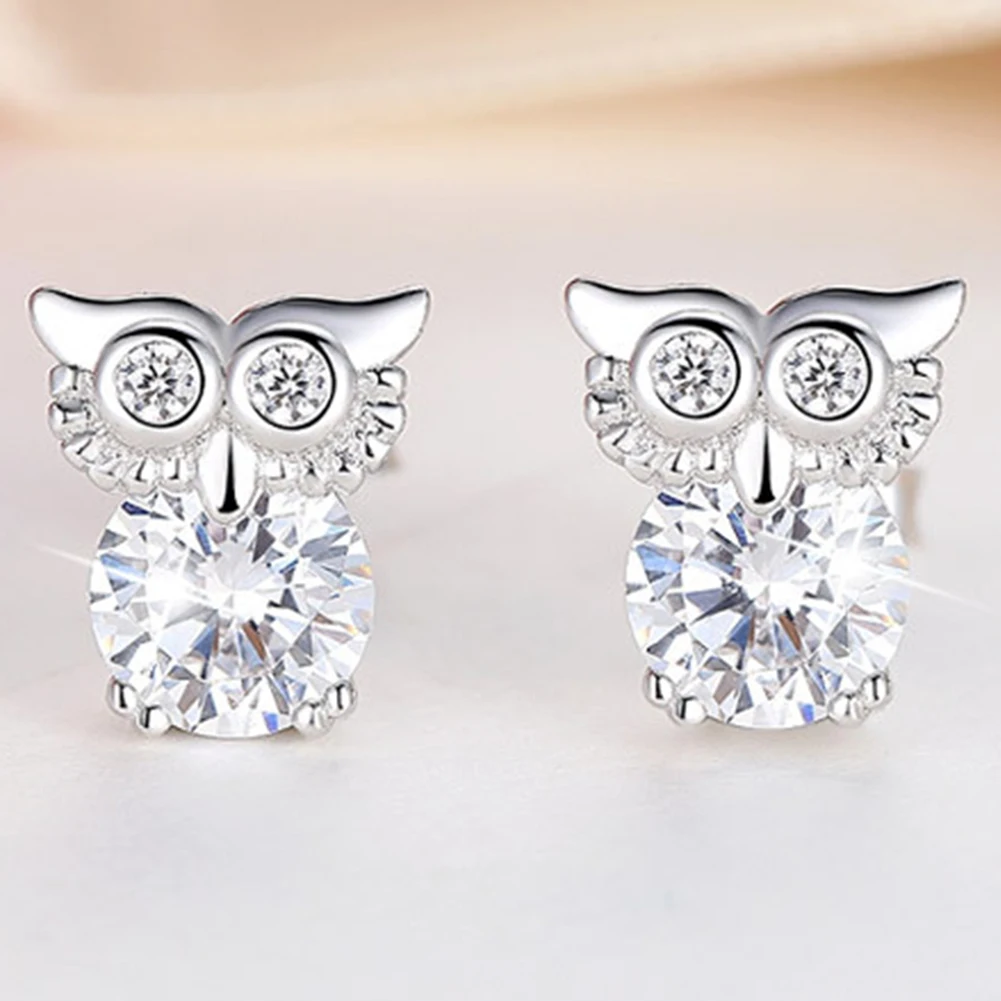

Pair of Rhinestone Ear Studs Earrings Owl Ear Rings Girls Crystal Cute Earrings