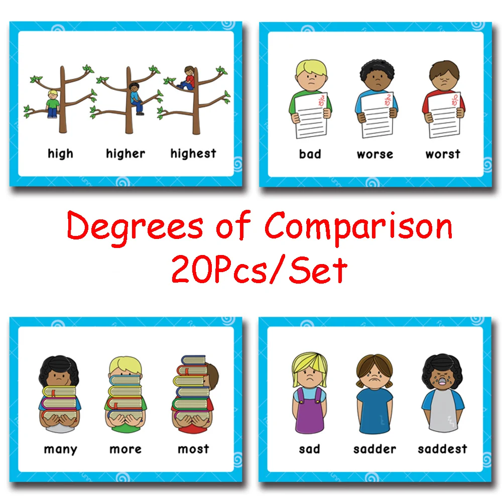 

Degrees of Comparison Comparative Level English Flashcards Kids Games ord Cards Education Learning Toys For Children Montessori