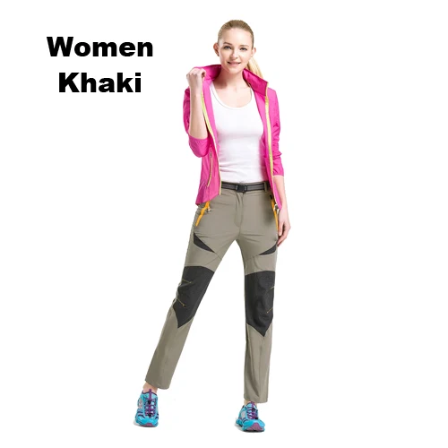 RAY GRACE уличные брюки летние мужские быстросохнущие походные брюки женские водонепроницаемые треккинговые брюки тянущиеся мужские спортивные брюки для рыбалки - Цвет: Women Khaki