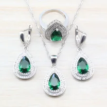 Новые трендовые аксессуары, капли воды, зеленый циркон, 925 пробы, серебряные ювелирные наборы, серьги/кулон/ожерелье/кольцо для женщин S12
