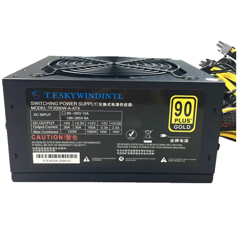 T.F.SKYWINDINTL 2000W ATX 12V ETH Coin Mining Miner Power Supply PC