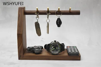 

Direct brass hook solid wood base key hanging home office desktop key storage rack creative decoration door shoe key lock hook