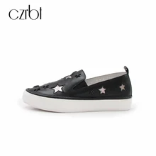 Czrbt Женские туфли-лодочки ручной работы Пояса из натуральной кожи Повседневное Лоферы Демисезонный мелкой Slip-On принт Обувь 34-39 Размеры Туфли без каблуков