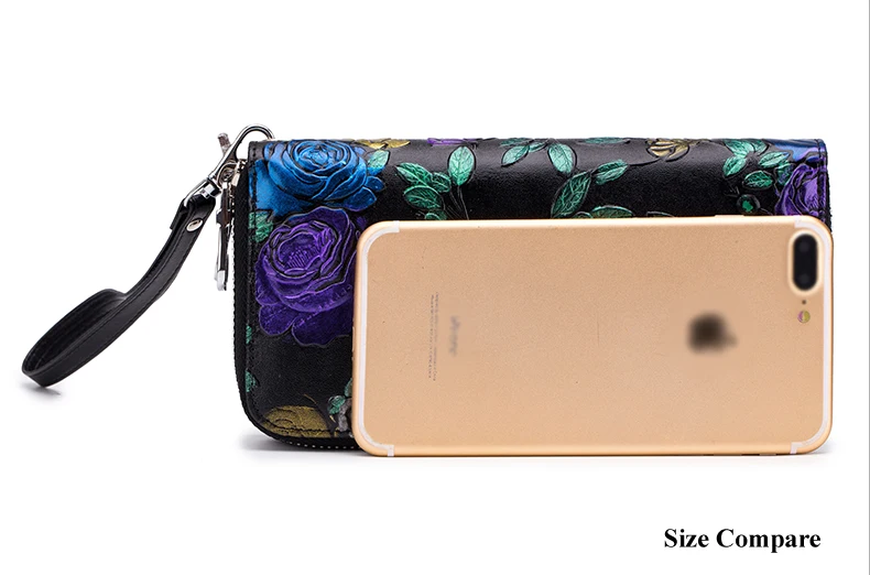 Lomelobo Hand Painted Lady Wallet Long Split Leather Flowers Women Cute Purse Girls Business RFID Card Holder portomonee HPL8349 Details (06)