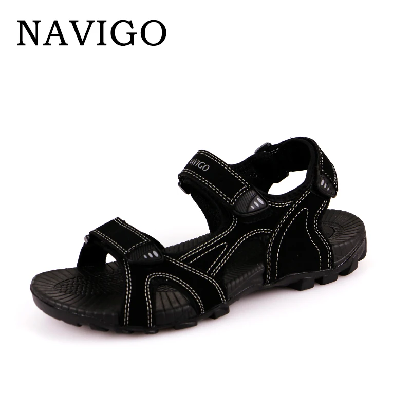

NAVIGO Men Leather Sandals Rubber Sole Summer Casual Shoes Sandal Mens Plus Size 12 Black Color Sandals Leather